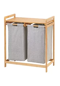Budget 😉 MDesign Bamboo Laundry Shelf with Fabric Hampers 🔔