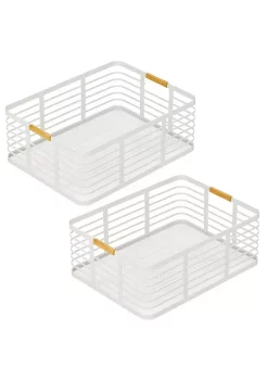 Discount 🔥 MDesign Flat Wire Basket with Bamboo Handles 16" x 12" x 6" 👏 -Storage Basket Store Belk 1271