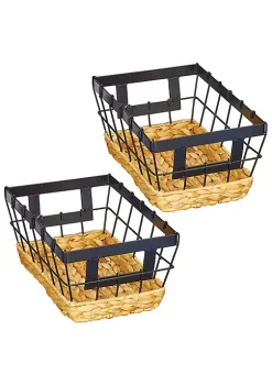 Cheap 🌟 MDesign Woven Hyacinth + Wire Basket with Handles Set 12" x 8" x 5" ⭐
