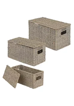 Brand new 🤩 MDesign Seagrass Nesting Basket Set with Removable Lids 🎉 -Storage Basket Store Belk 1573