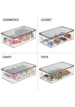 Best Pirce ⌛ MDesign Stackable Bin with Lid 11" x 6" x 3" 🔥 -Storage Basket Store Belk 1903