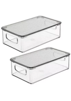 Best Pirce ⌛ MDesign Stackable Bin with Lid 11" x 6" x 3" 🔥 -Storage Basket Store Belk 1906
