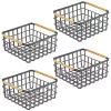 Outlet 😍 MDesign Flat Wire Bin with Bamboo Handles 13" x 9" x 6" 🔔