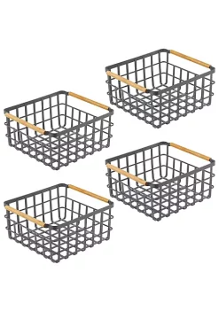 Outlet 😍 MDesign Flat Wire Bin with Bamboo Handles 13" x 9" x 6" 🔔