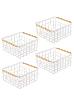 Outlet 😍 MDesign Flat Wire Bin with Bamboo Handles 13" x 9" x 6" 🔔 -Storage Basket Store Belk 2269