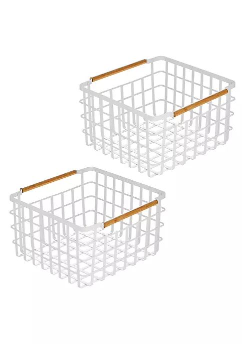 Budget π MDesign Wire Basket with Bamboo Handles 14" x 14" x 8" π 4 Budget π MDesign Wire Basket with Bamboo Handles 14" x 14" x 8" π - Image 2