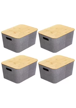 Best reviews of 🎁 MDesign Stackable Bin with Bamboo Lid Set 10" x 14" x 8" ⌛ -Storage Basket Store Belk 2700