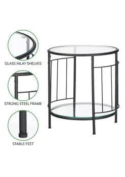 Outlet 😍 MDesign Round Metal+ Glass End Table 🛒 -Storage Basket Store Belk 2764