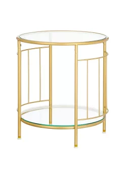 Outlet 😍 MDesign Round Metal+ Glass End Table 🛒 -Storage Basket Store Belk 2765