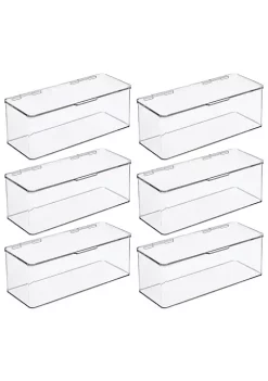 Hot Sale ✨ MDesign Stackable Hinged Lid Bin 5.75" x 13" x 5" 🔔 -Storage Basket Store Belk 2776
