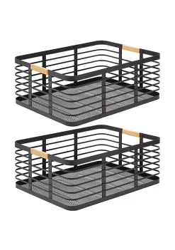 Hot Sale 🎉 MDesign Flat Wire Basket with Bamboo Handles 16" x 12" x 6" ❤️