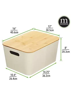 Coupon 🥰 MDesign Stackable Bin with Bamboo Lid Set 10" x 14" x 8" ⭐ -Storage Basket Store Belk 2796