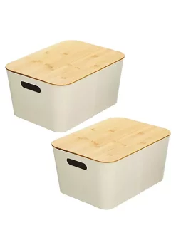 Coupon 🥰 MDesign Stackable Bin with Bamboo Lid Set 10" x 14" x 8" ⭐ -Storage Basket Store Belk 2798