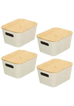 Wholesale 🤩 MDesign Stackable Bin with Bamboo Lid Set 7" x 10" x 6" 🔔 -Storage Basket Store Belk 2802