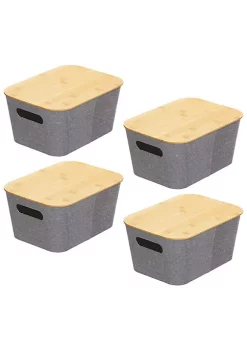 Wholesale 🤩 MDesign Stackable Bin with Bamboo Lid Set 7" x 10" x 6" 🔔 -Storage Basket Store Belk 2803
