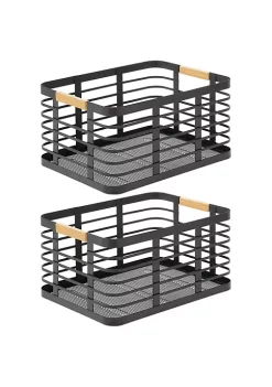 Brand new 🔥 MDesign Flat Wire Basket with Bamboo Handles 12" x 9" x 6" 💯
