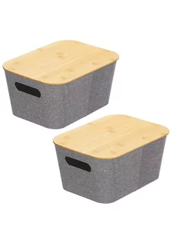 Best Sale 🌟 MDesign Stackable Bin with Bamboo Lid Set 10" x 14" x 8" 🧨